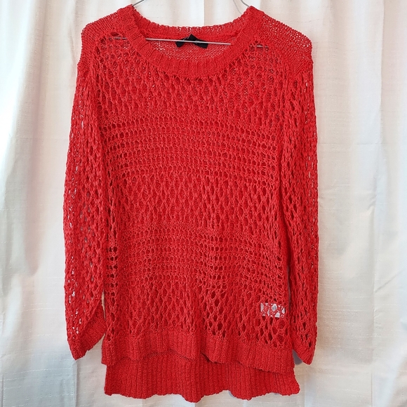 Christian Siriano Runway| Coral Open Knit High Low Hem| Sweater| M - Picture 1 of 5